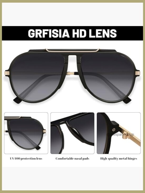 Oversized Retro Aviator Sunglasses Gold Metal Frame UV400 Protection main image 4